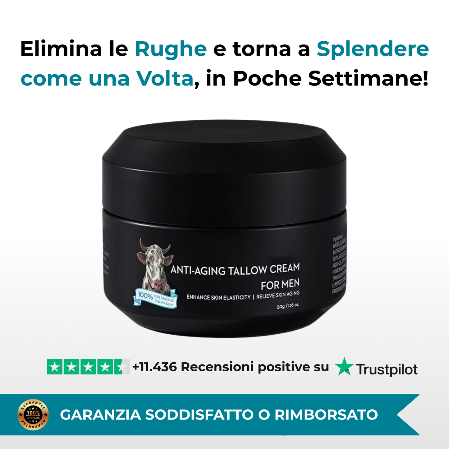 Pelle visibilmente più liscia e giovane in 14 giorni o ti rimborsiamo.